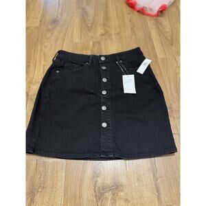 Nwt Old Navy size 4 Black denim button up skirt High rise Secret Slim pockets